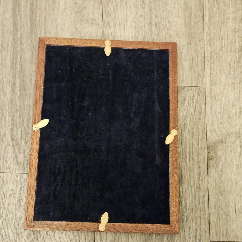 Vintage wooden picture frame with glass insert and felt black backing